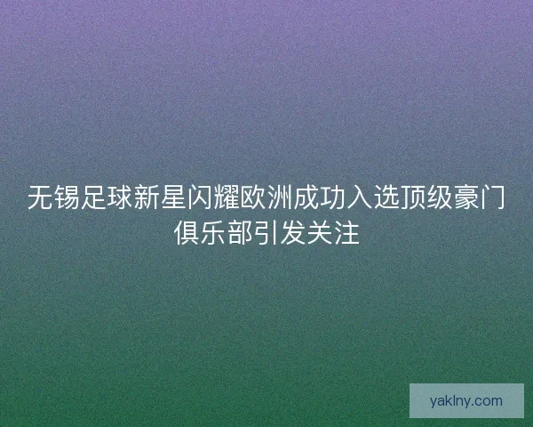 无锡足球新星闪耀欧洲成功入选顶级豪门俱乐部引发关注